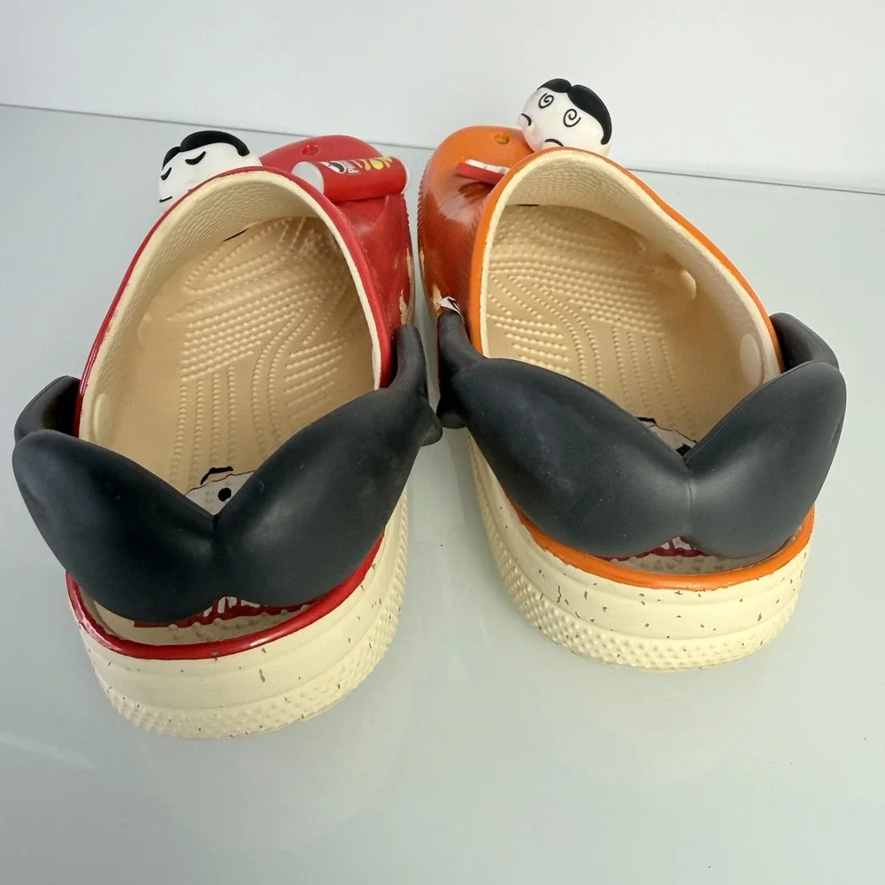 Crocs Pringles Classic Clogs Kids 4 Red Orange Excellent‎ Mismatched Mustache